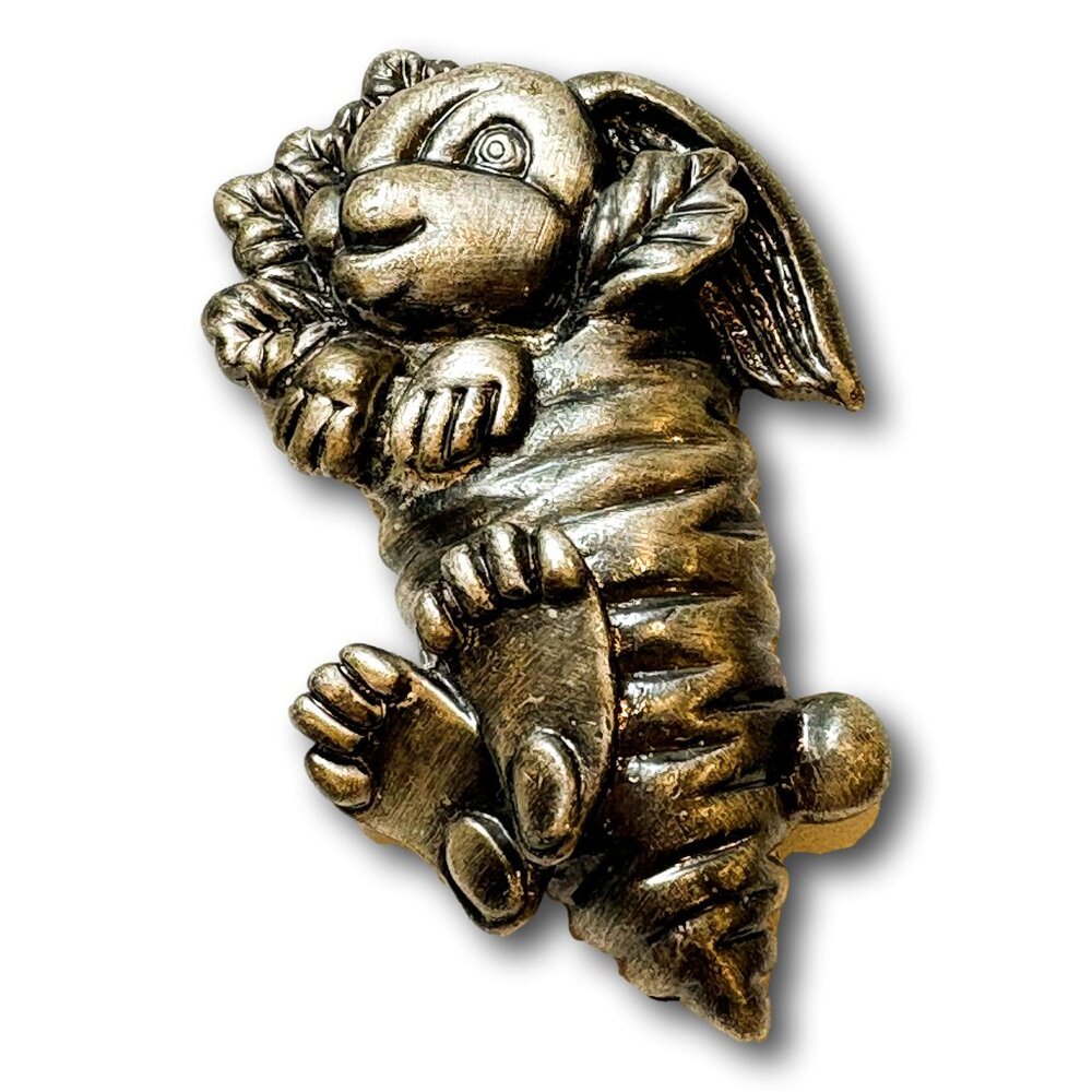 Vintage Pewter Bunny Carrot Spring Easter Brooch Jewelry